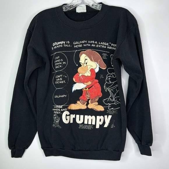 Vintage Disney Snow White & The Seven Dwarfs Grumpy Black Sweatshirt Small - Picture 1 of 10